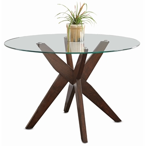 Pemberly Row Contemporary 48&quot Round Glass Top Walnut Base Dining Table