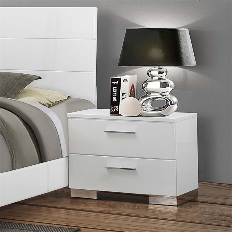 Pemberly Row Contemporary 2-Drawer Wood Nightstand in White Finish