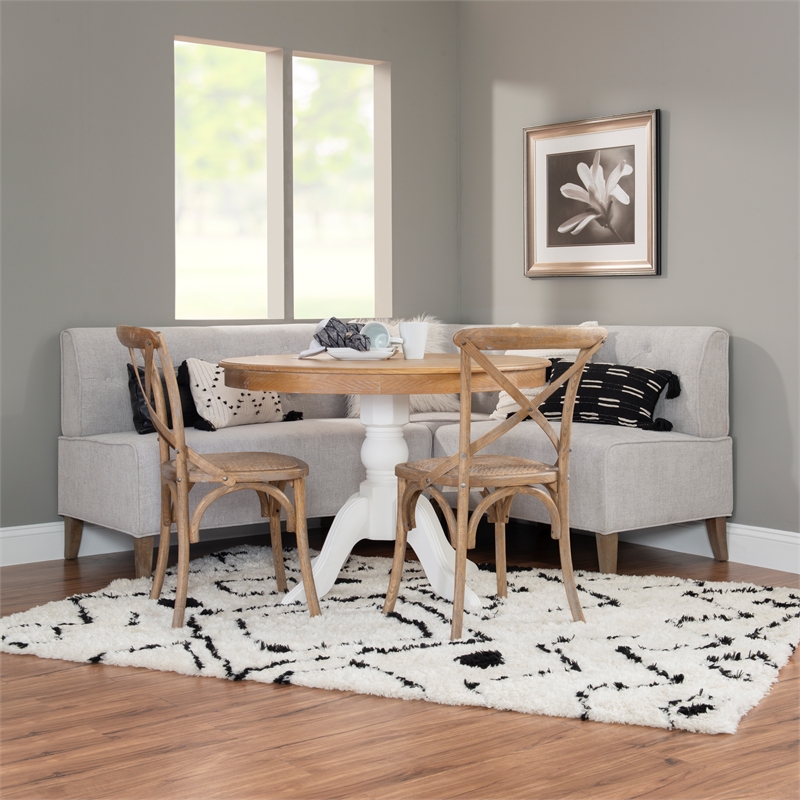 Pemberly Row Wood Upholstered Corner Nook Bench in Light Grey