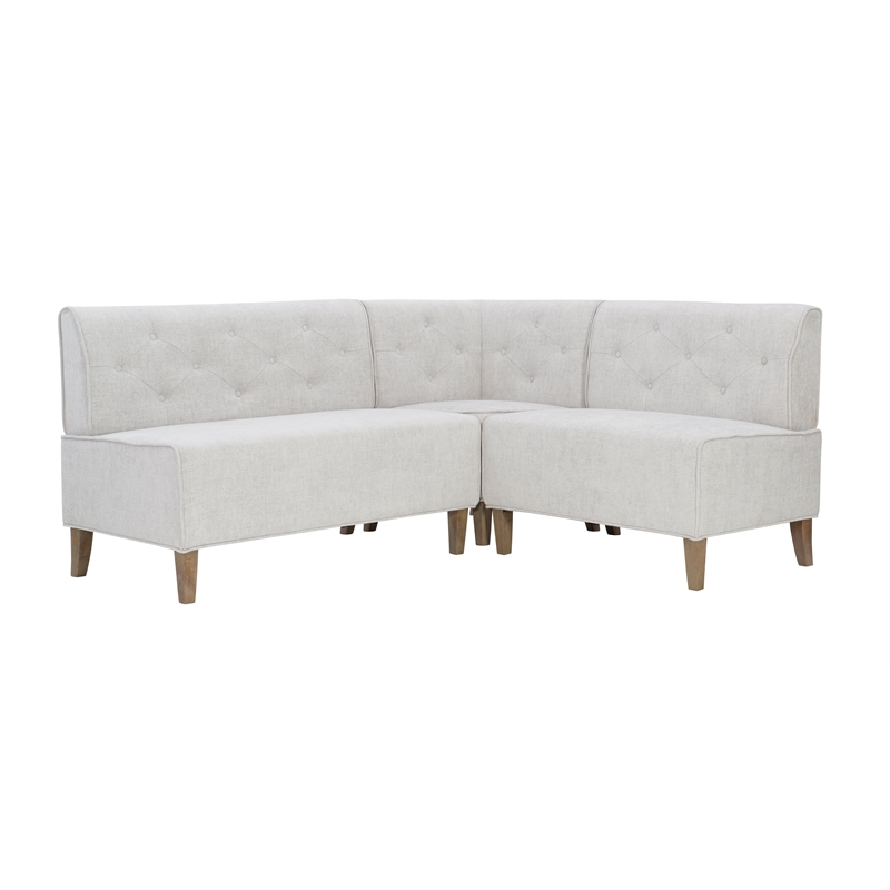 Pemberly Row Wood Upholstered Corner Nook Bench in Light Grey