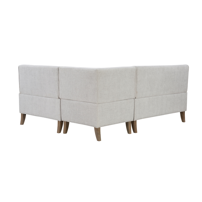 Pemberly Row Wood Upholstered Corner Nook Bench in Light Grey