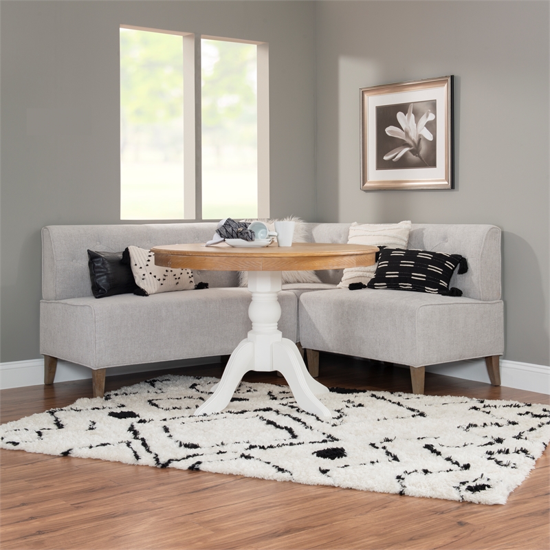 Pemberly Row Wood Upholstered Corner Nook Bench in Light Grey