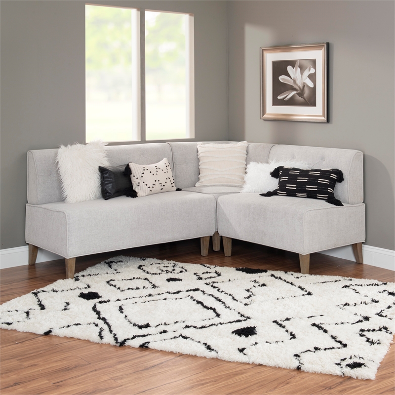 Pemberly Row Wood Upholstered Corner Nook Bench in Light Grey
