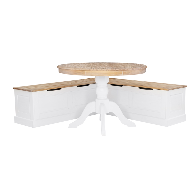 Pemberly Row Backless Wood Two Tone Breakfast Nook in Natural and White