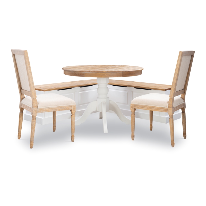 Pemberly Row Backless Wood Two Tone Breakfast Nook in Natural and White
