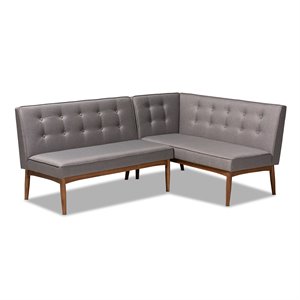 Pemberly Row Modern 2-Piece Wood Dining Corner Sofa Bench in Gray Finish