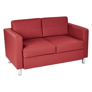 Pemberly Row Contemporary Loveseat In Dillon Lipstick Red Faux Leather