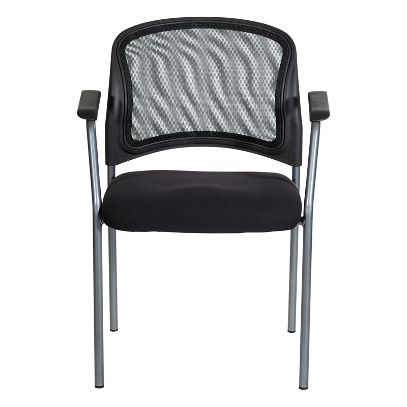Pemberly Row Black Mesh Back with Padded Fabric Seat Visitor's Chair with Arms