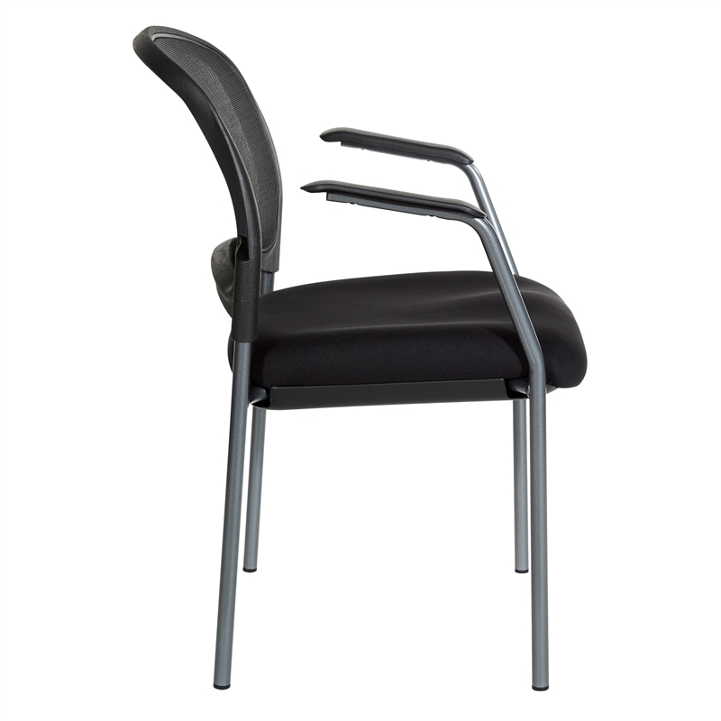 Pemberly Row Black Mesh Back with Padded Fabric Seat Visitor's Chair with Arms