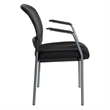 Pemberly Row Black Mesh Back with Padded Fabric Seat Visitor's Chair with Arms