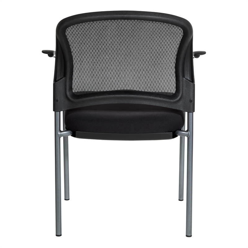 Pemberly Row Black Mesh Back with Padded Fabric Seat Visitor's Chair with Arms