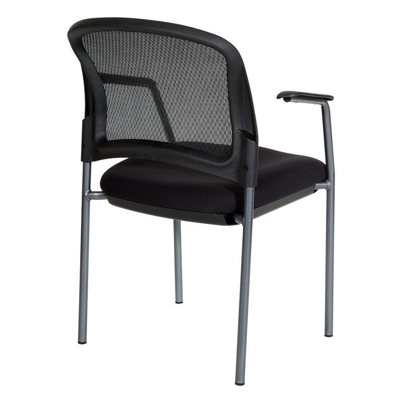 Pemberly Row Black Mesh Back with Padded Fabric Seat Visitor's Chair with Arms
