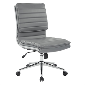Pemberly Row Armless Mid Back Faux Leather Chair in Charcoal with Chrome Base