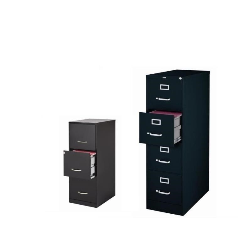 Pemberly Row Set of 2 4 and 3 Drawer Filing Cabinets in Black