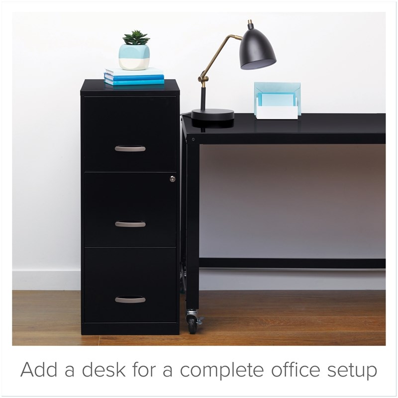Pemberly Row Set of 2 4 and 3 Drawer Filing Cabinets in Black