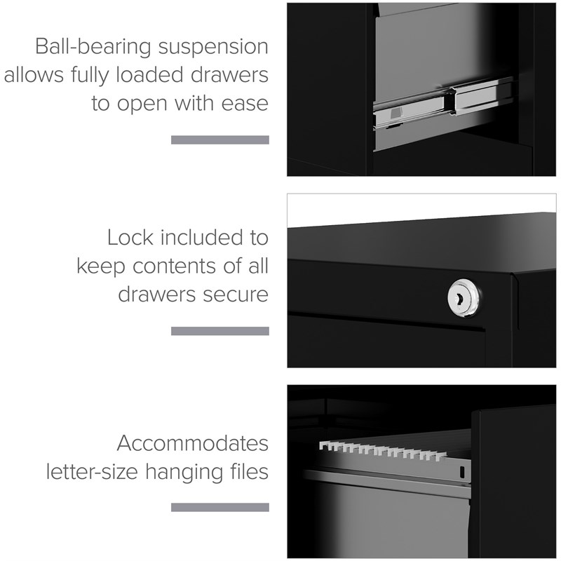 Pemberly Row Set of 2 4 and 3 Drawer Filing Cabinets in Black