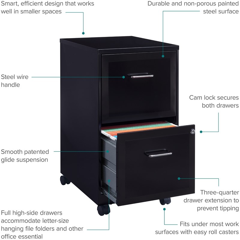Pemberly Row 2 Set of 4 Drawer and Mobile 2 Drawer File Cabinet in Black