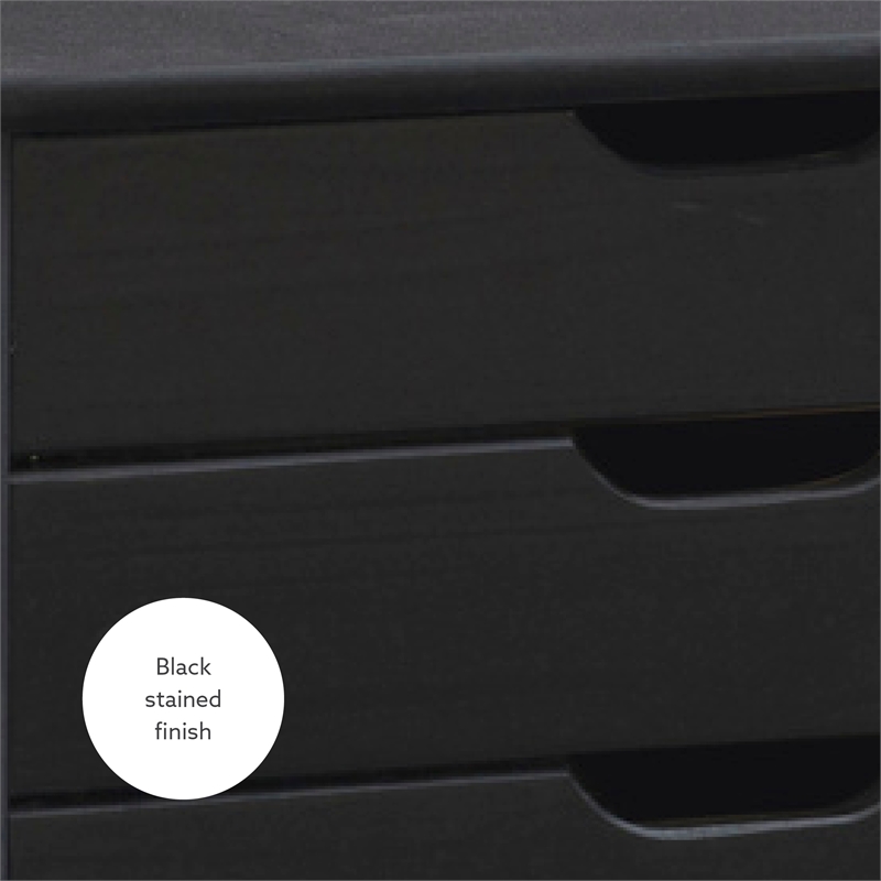 Pemberly Row Transitional Six Drawer Wood Rolling Storage Cart in Black
