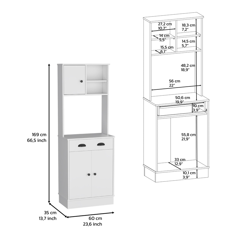 Pemberly Row Modern 3-Door Engineered Wood Pantry Cabinet in White