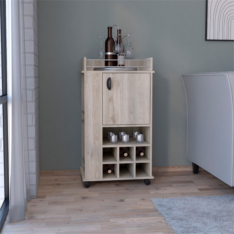 Pemberly Row Engineered Wood Bar Cart with 6 Built-in Wine Rack in Gray