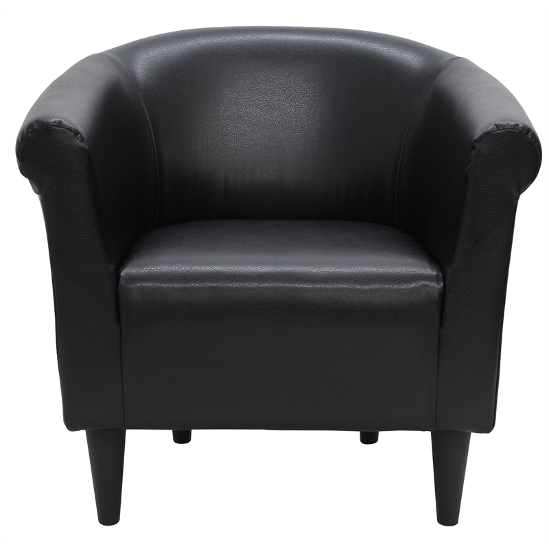 Pemberly Row Traditional Faux Leather Club Chair in Black Finish