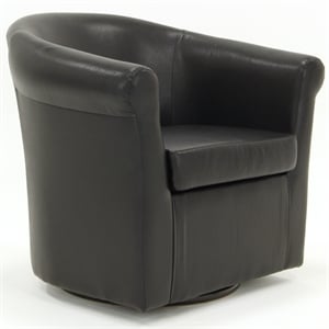 Pemberley Row Faux Leather Black Club Chair Rounded Swivel 30&quotH x 30.5&quotW x 27&quotD