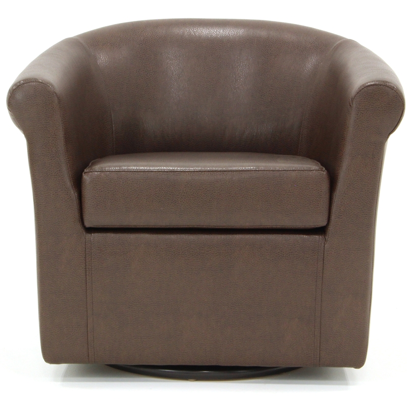 Pemberly Row Traditional Faux Leather Swivel Club Chair in Brown