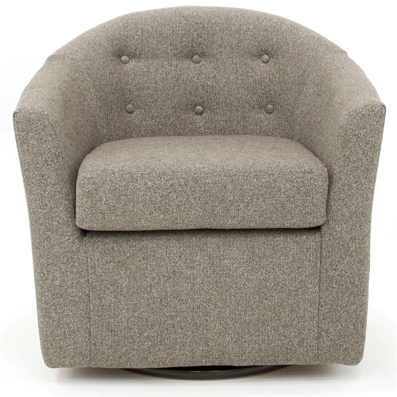 Pemberly Row Traditional Fabric Tufted Swivel Chair in Gray Finish