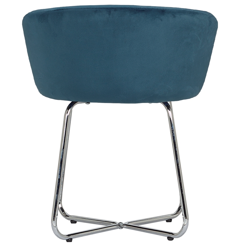 Pemberly Row Contemporary Metal Vanity Fabric Stool in Blue Finish