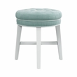 Pemberly Row Tufted Backless Wood Vanity Stool White with Spa Blue Fabric