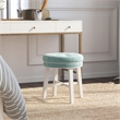 Pemberly Row Tufted Backless Wood Vanity Stool White with Spa Blue Fabric