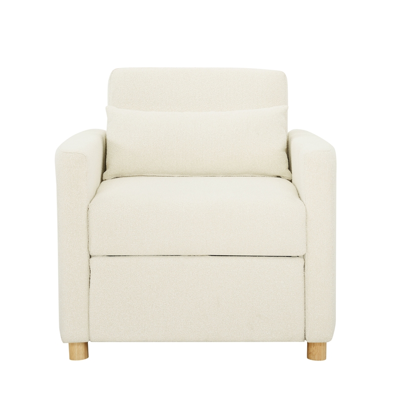 Pemberly Row Modern Convertible Chair in Ivory Fabric Upholstery