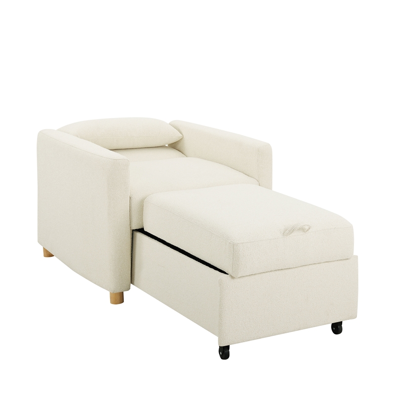 Pemberly Row Modern Convertible Chair in Ivory Fabric Upholstery