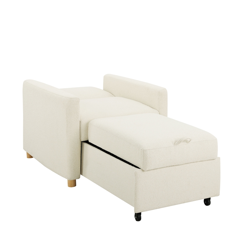 Pemberly Row Modern Convertible Chair in Ivory Fabric Upholstery
