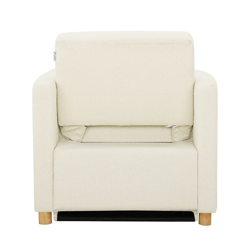 Pemberly Row Modern Convertible Chair in Ivory Fabric Upholstery