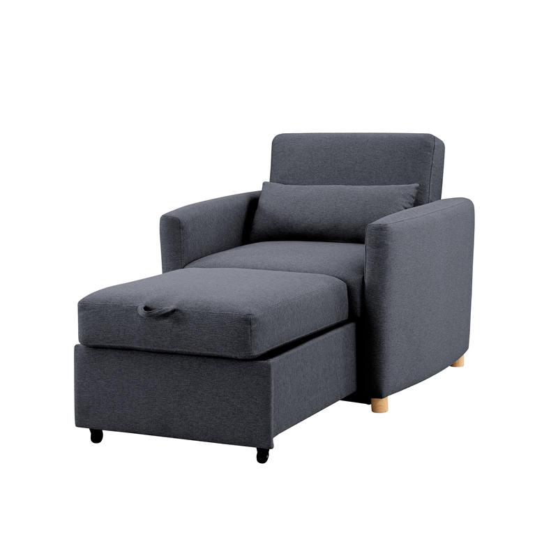 Pemberly Row Convertible Chair in Navy Blue Fabric Upholstery