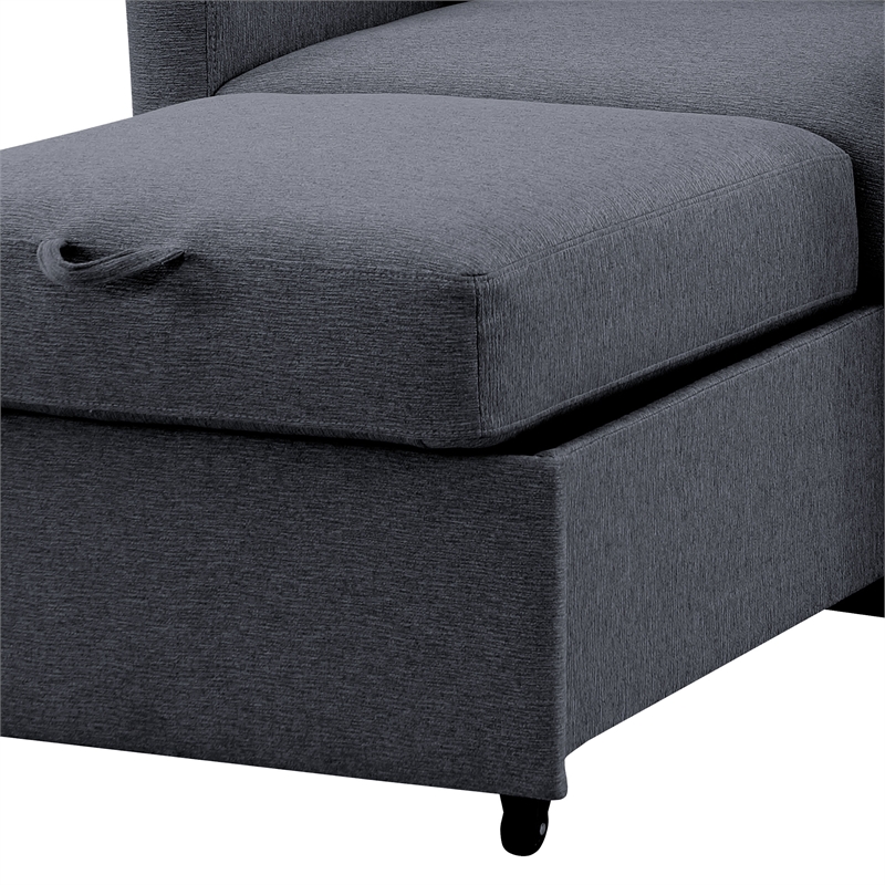 Pemberly Row Convertible Chair in Navy Blue Fabric Upholstery