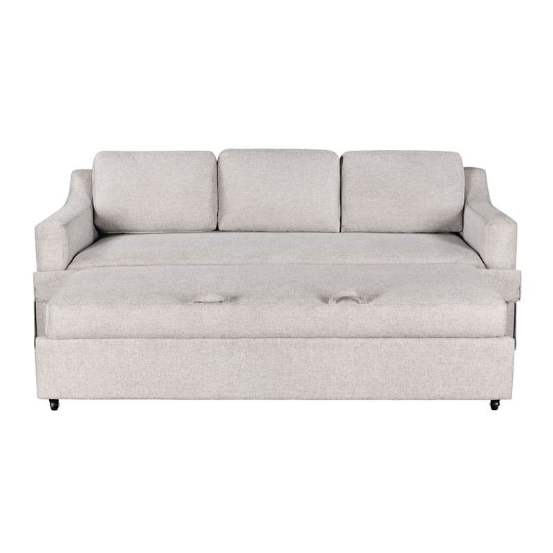 Pemberly Row Convertible Sofa in Linen Beige Fabric Upholstery