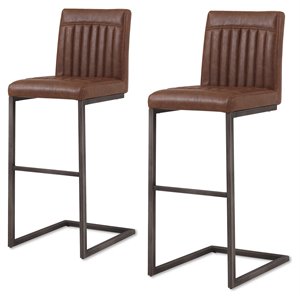 Pemberly Row Modern 31.5&quot PU Leather Bar Stool in Brown (Set of 2)