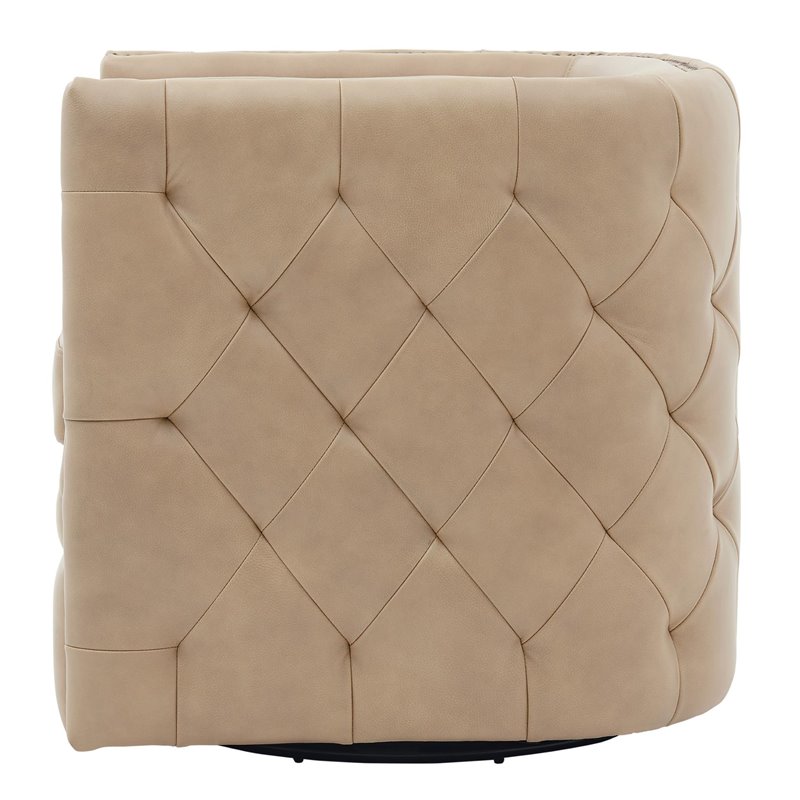 Pemberley Row Top Grain Leather Beige Chair Tufted Swivel 31