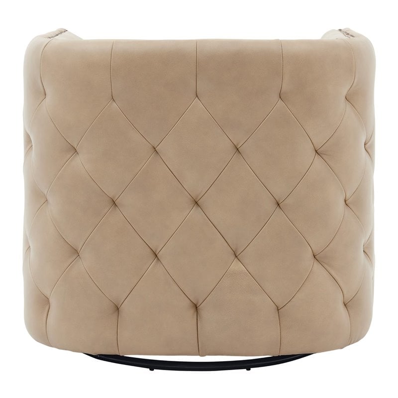 Pemberley Row Top Grain Leather Beige Chair Tufted Swivel 31