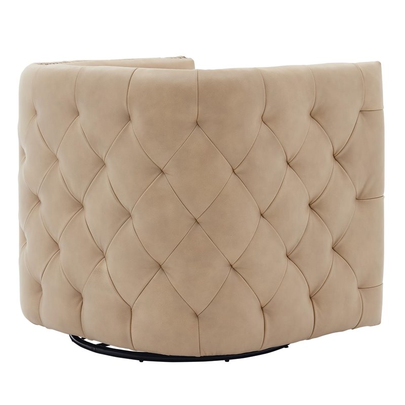 Pemberley Row Top Grain Leather Beige Chair Tufted Swivel 31