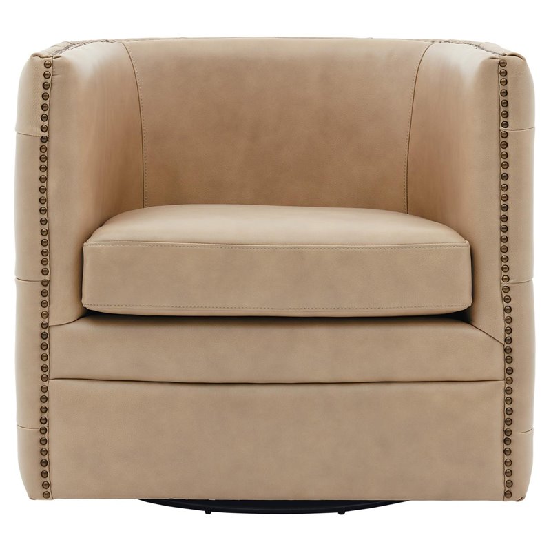 Pemberley Row Top Grain Leather Beige Chair Tufted Swivel 31