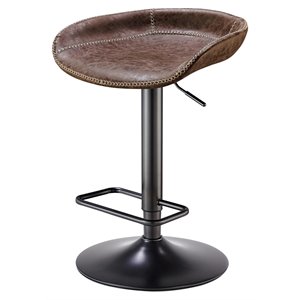 Pemberly Row 31.5&quot PU Leather Gaslift Bar Stool in Brown (Set of 2)