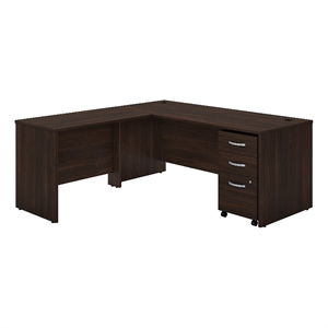 Pemberley Row Engineered Wood Black Walnut L-Shaped Desk with Drawers 72&quotW x 30&quotD Assembly Required