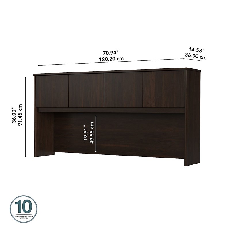 Pemberly Row 72W Desk Hutch in Black Walnut - Engineered Wood