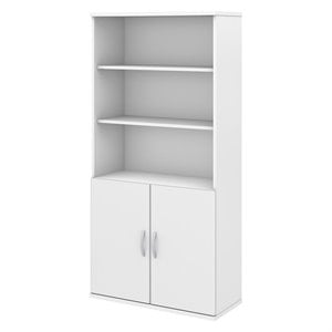 Pemberly Row 5 Shelf Bookcase with Doors in White - Engineered Wood