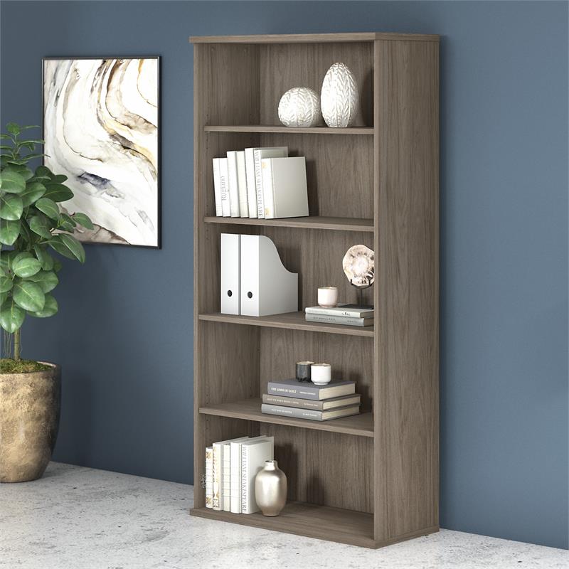 Pemberly Row Tall 5 Shelf Bookcase in Modern Hickory - Engineered Wood