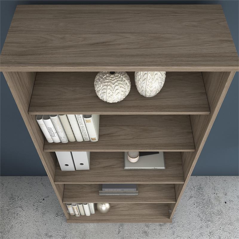 Pemberly Row Tall 5 Shelf Bookcase in Modern Hickory - Engineered Wood