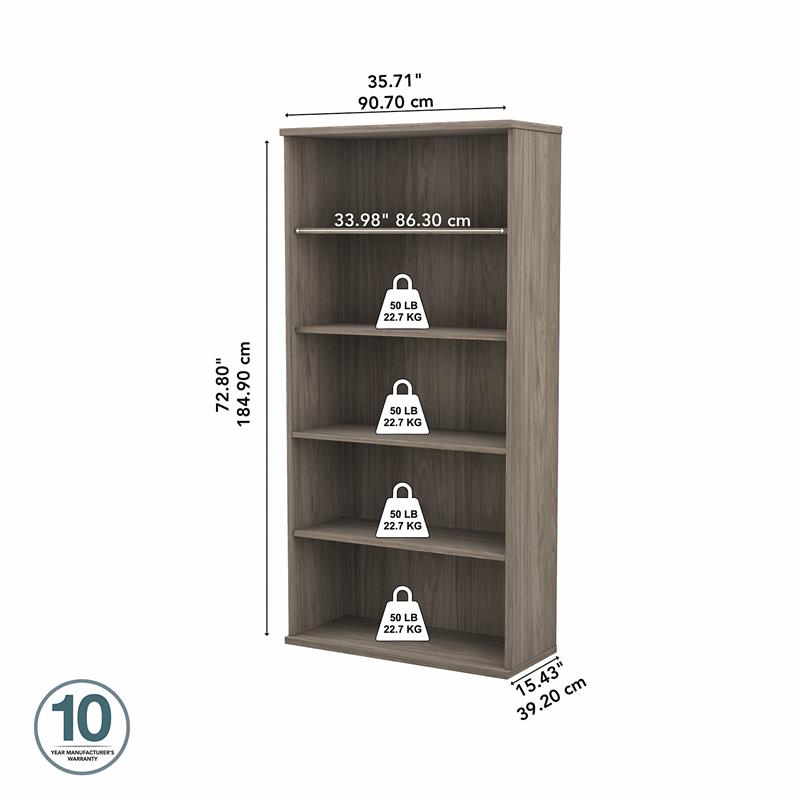Pemberly Row Tall 5 Shelf Bookcase in Modern Hickory - Engineered Wood